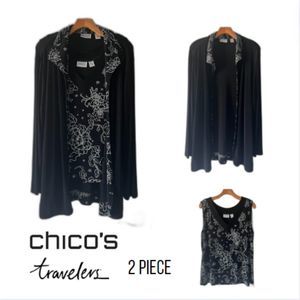 Chico's Travelers 2 pc Lightweight Long Jacket with matching Sleeveless blouse